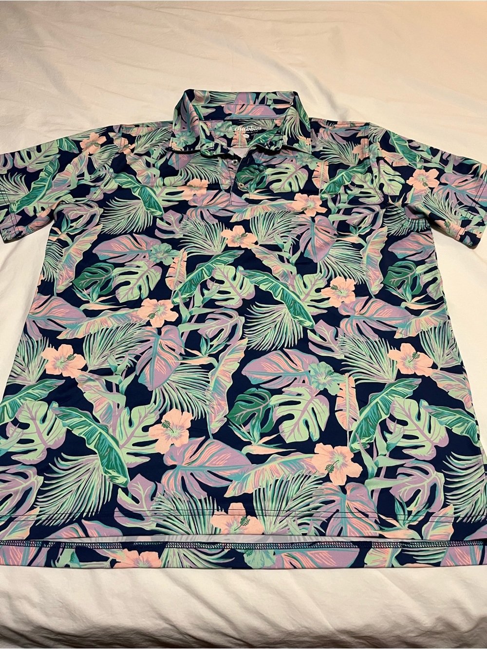chubbies Tropical Leaf & Floral Polo in Navy, Mint & Pink